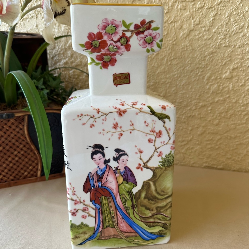 Floral Asian-Inspired Ceramic Vase